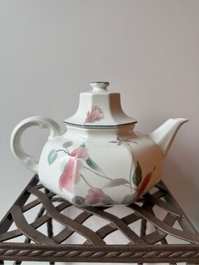 Mikasa Pink Floral Porcelain Teapot with Green Leaves